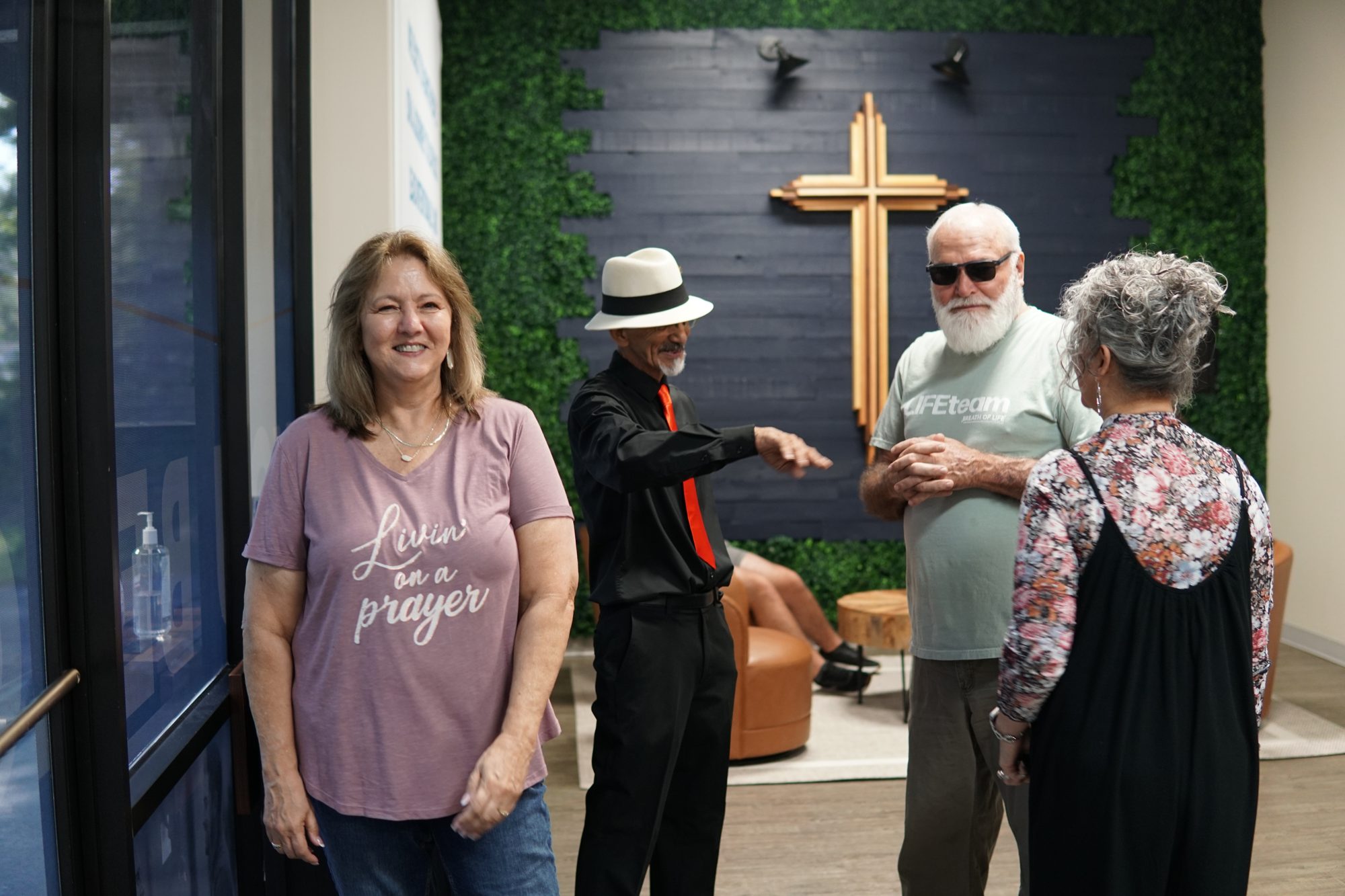 Fellowship in the lobby at Breath of Life Church